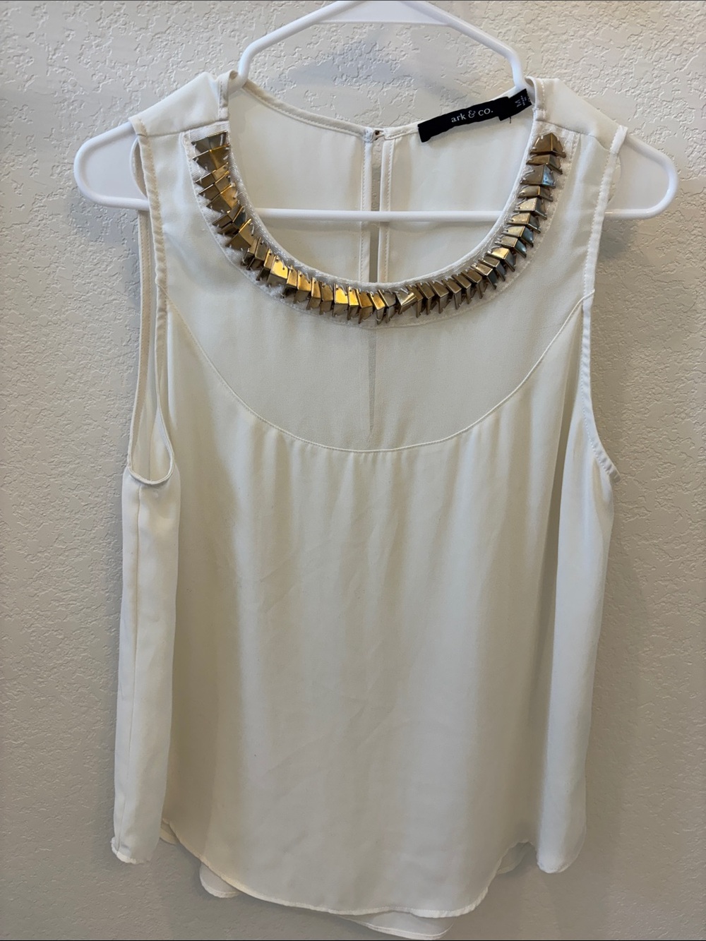 Ark & Co Cream Sleeveless Top with Gold Beaded Neckline